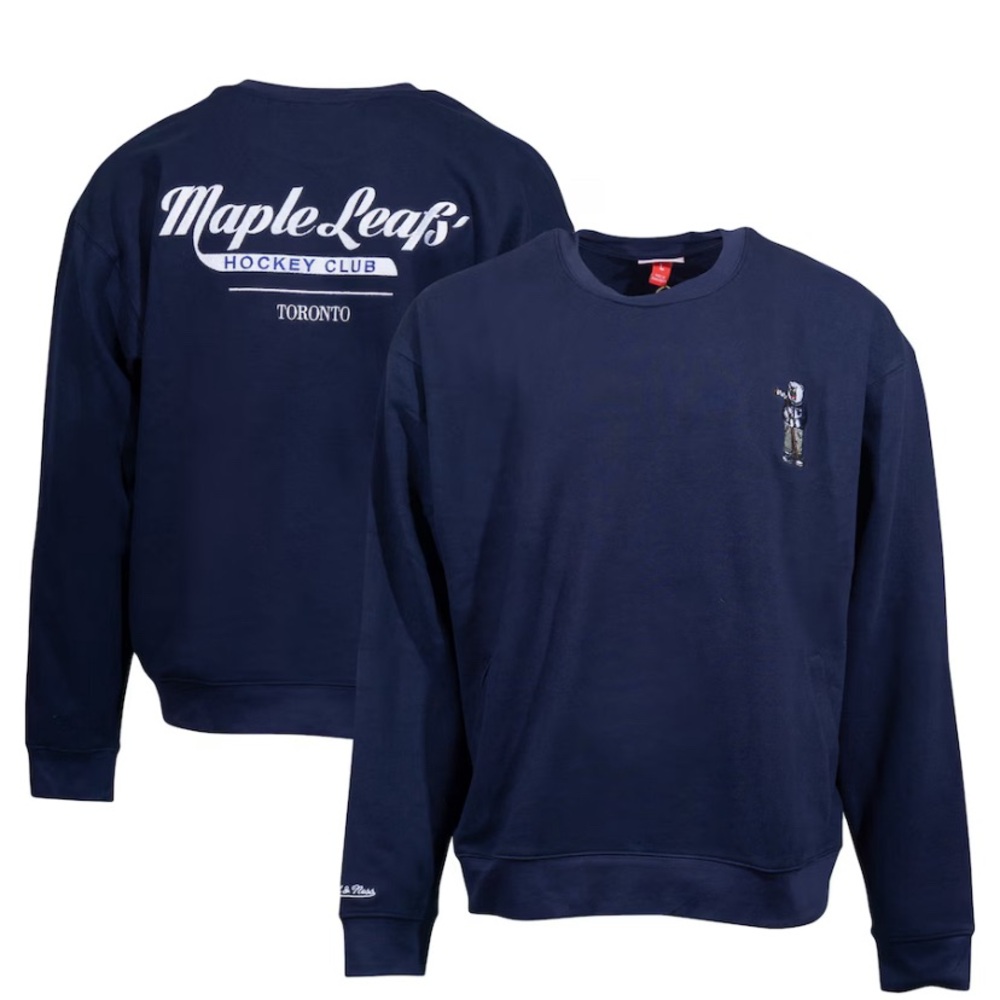 Unisex Toronto Maple Leafs Mitchell & Ness Navy Oversized Pullover Sweatshirt